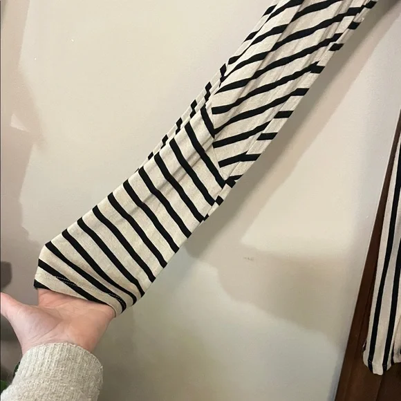 RXB Black and Beige Striped Asymmetrical Open Front Cardigan Style Top - Picture 5 of 14